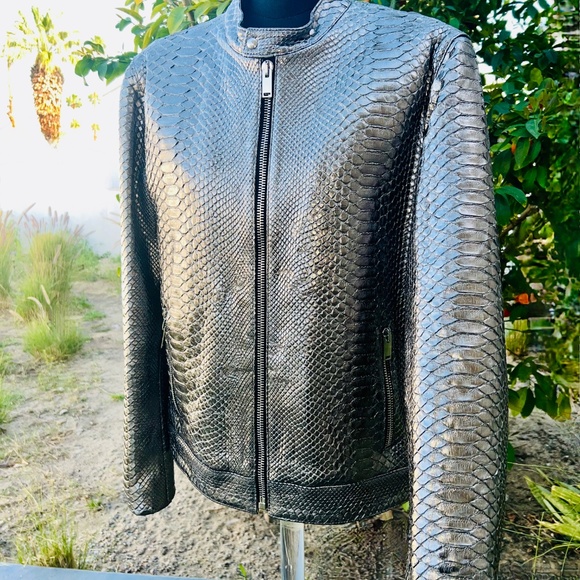 IVANO TRIOLO MIRROR SILVER PYTHON MOTO JACKET US 50 - Picture 1 of 13